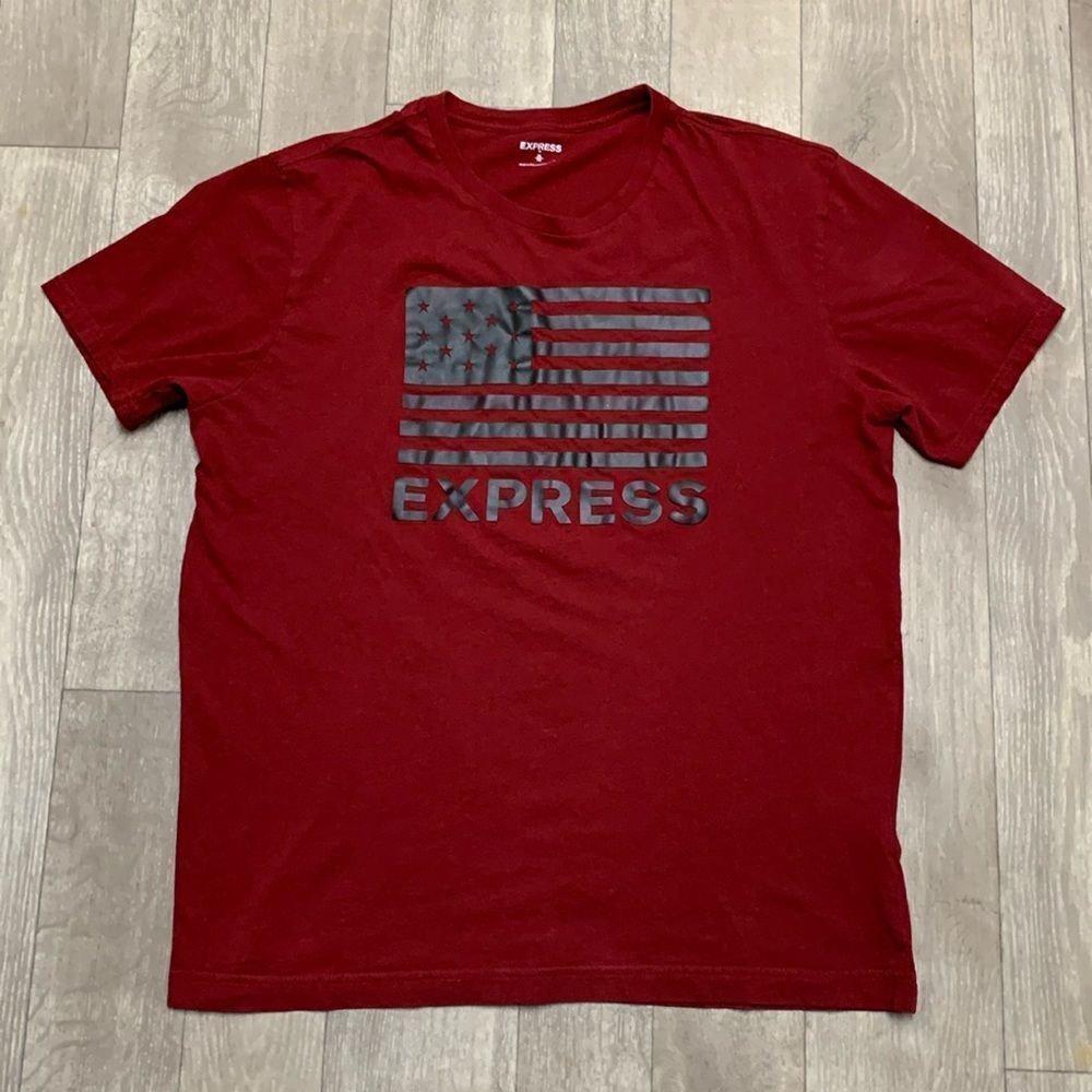 Mens Express Graphic Faux Leather Dark Red Crewneck Shortsleeve T-Shirt